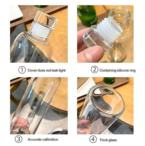 Glass Borosilicate Water Bottles, H2O Fridge Water Bottle With Cap, Leak Proof & Airtight Lid, Water Bottle For Office, School, College - 500ML Bottles With Time Marker (Blue 500ML)