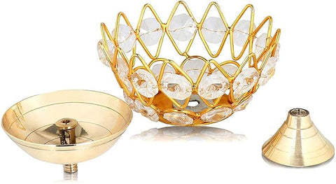 Crystal Bowl Round Shape Akhand Kamal Diya Oil Lamp for Mandir Temple Pooja Articles Decor Diwali Decoration Items for Home (Pack of 8)