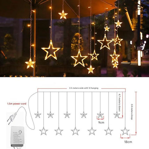Star Curtain LED String Lights – 138 LED, 8 Flash Modes, Warm White Copper Wire Fairy Lights for Window, Wall, Garden, Diwali, Christmas, Wedding & Home Decoration (3 Meter)