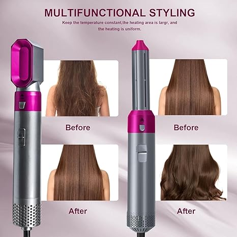 5 in 1 Hot Air Brush Hair Dryer & Volumizer, 1000W Multifunctional Hair Styler Tool  Technology | Professional Salon-Quality Fast Drying, 3 Heat Settings, Lightweight Portable Design, Suitable for All Types Styling & Scalp Massager