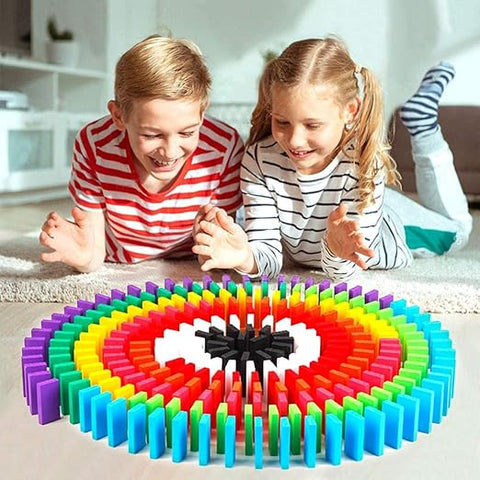120 PCS Super Domino Blocks, 12 Colors Bulk Wooden Dominoes - Building Block Tile Game Racing Educational Toy for Kids Birthday Party Favor