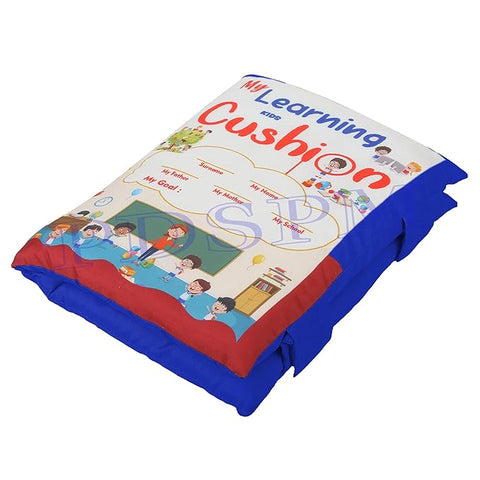 Learning Cushion Pillow Book for Kids with 2 Languages Learn - English and Hindi, Activity Play, Soft Cloth Book Baby Pillow Toys,(Cushion Blue)