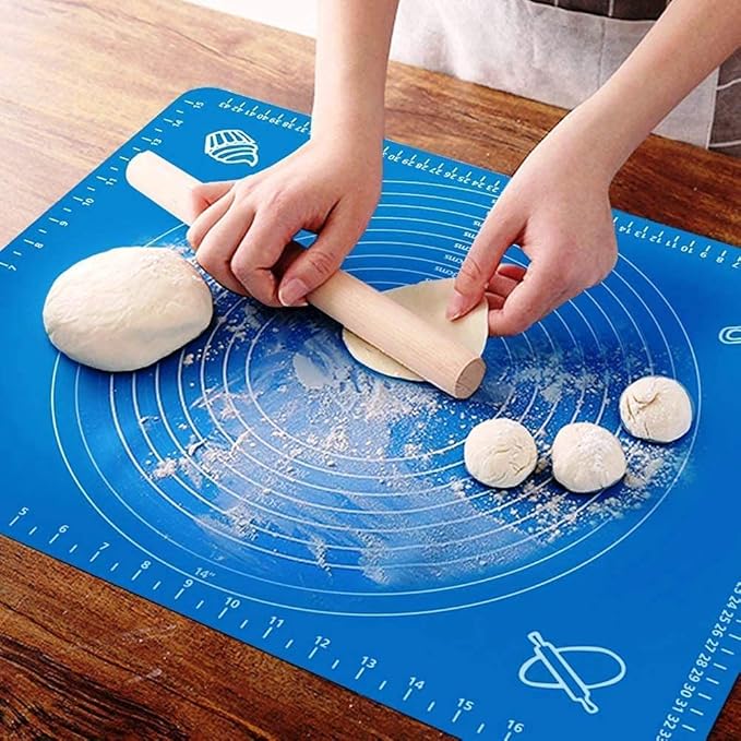 Silicon Roti mat Baking Mat Chapati Atta Kneading Mat Non-Stick Fondant Rolling Mat Stretchable for Kitchen Roti Chapati Cake Blue Color(50 * 40 cm)
