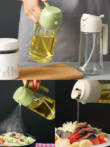 Glass Oil Sprayer And Dispenser Bottle For Kitchen,2 In 1 Olive Oil Sprayer And Dispenser,Oil Spray Bottle 500Ml For Cooking,Kitchen,Bbq, Air Fryer, Salad, Frying, Baking Oil Spray Bottle