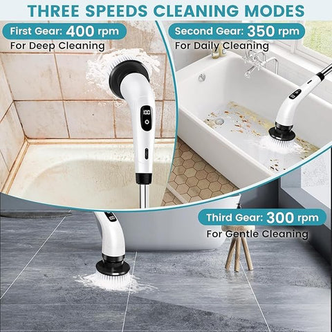 Electric Spin Scrubber,Cleaning Brush Scrubber for Home, 400RPM/Mins-9 Replaceable Brush Heads-90Mins Work Time,Adjustable Size,2 Adjustable Speeds for Bathroom Shower Bathtub (Multicolour)