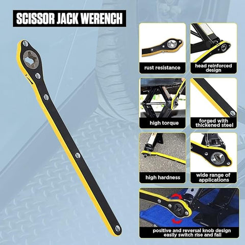 Labor Saving Hand Car Jack Wrench/Wrench/Jack Ratchet Wrench for Car, Long Handle for Scissor Jack, Positive and Reversal Knob Design (Jack Wrench Ratchet)