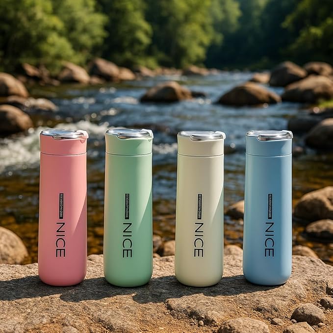 Nice Premium Glass & Plastic Water Bottle – 400ml Leak-Proof, Portable & Stylish Travel Flask for Hot & Cold Beverages – Durable & Eco-Friendly (Multiple Colors)
