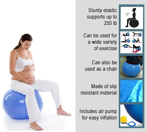 Anti Burst Exercise Gym Ball with Pump Anti-Slip Balance Stability Ball Yoga Ball Extra Thick Swiss Birthing Exercise Ball for Home 75 CM (Multi Color)