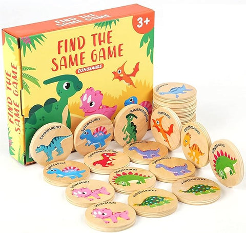 Memory Game for Kids, 24Pcs Wooden Flash Cards for Toddlers Memory Matching, Educational Dinosaur Find Toys Preschooler Early Memory Practice Learning Activities, Gifts for Boys Girls