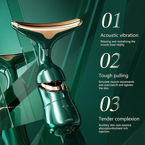 3-in-1 Electric Facial and Neck Massager - Anti-Wrinkle & Anti-Aging Device with Vibration Massage Modes - Face Slimming, Sculpting, Uplifting, Skin Firming, Tightening, and Smoothing Tool for Glowing Skin - (Green)