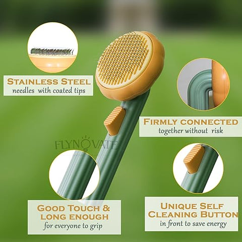 Self Cleaning Dog Comb & Cat Comb - Pet Hair Remover Grooming Comb with Switch & PAIN - FREE Slickers | Deshedding Dog Brush & Cat Brush To Gently Massage The Pets with FREE Bath Brush