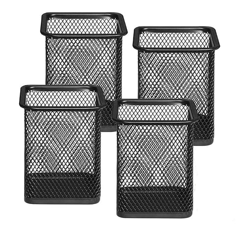 Mesh Pencil Holder Square Pen Cups For Desk Organizer Classroom Organization Pencil Holders Wire Makeup Brush Holders For Desk Office Supplies -4Pcs,Black