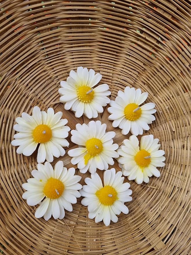 Tea Light Candles Paraffin Wax TeaLight No Residue Diwali Decoration Smokeless Artificial Flowers Home Decor Rose Aroma Scented Heart (Flower 6 PIC) (White Flowers)