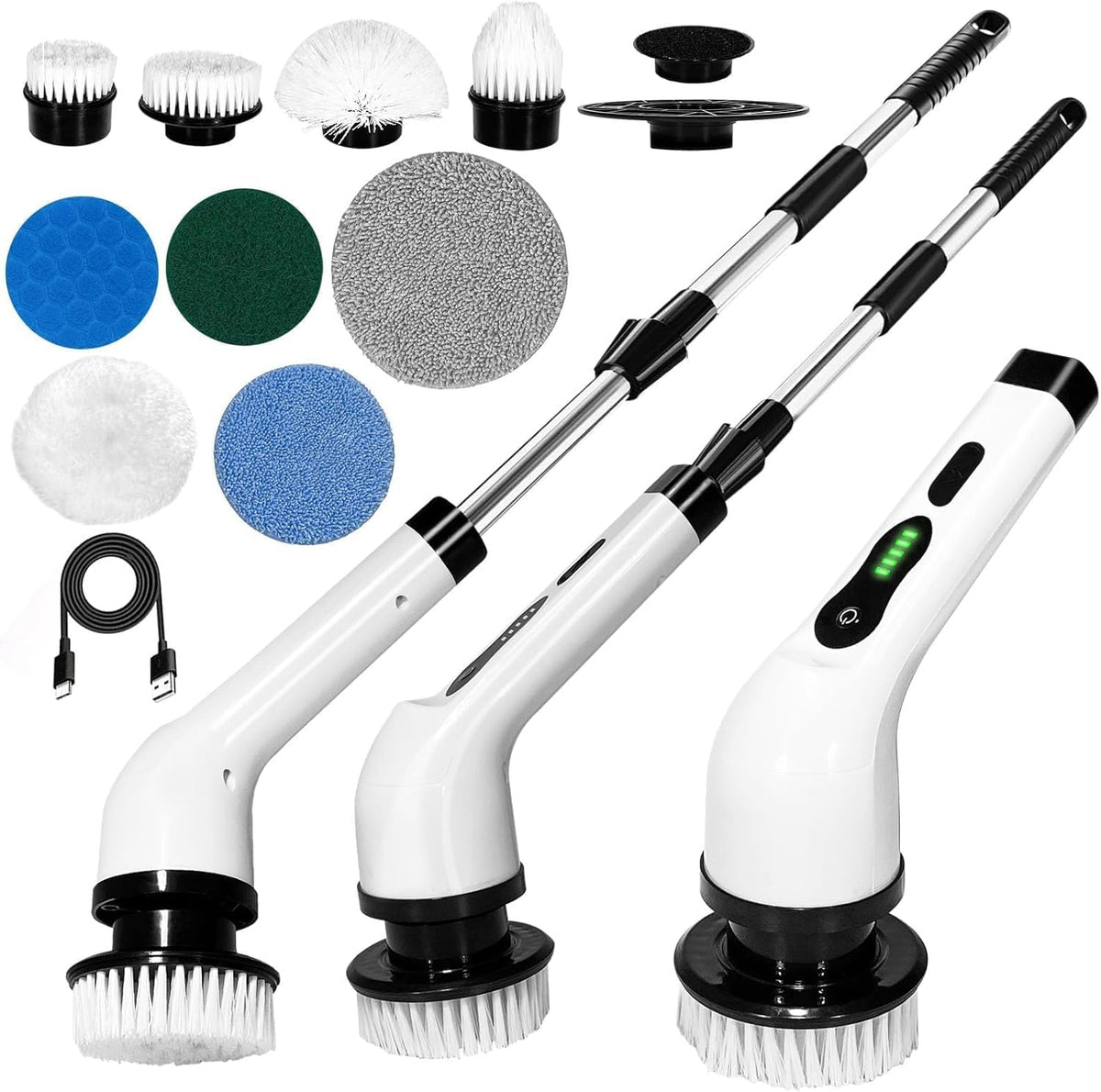 Electric Spin Scrubber,Cleaning Brush Scrubber for Home, 400RPM/Mins-9 Replaceable Brush Heads-90Mins Work Time,Adjustable Size,2 Adjustable Speeds for Bathroom Shower Bathtub (Multicolour)