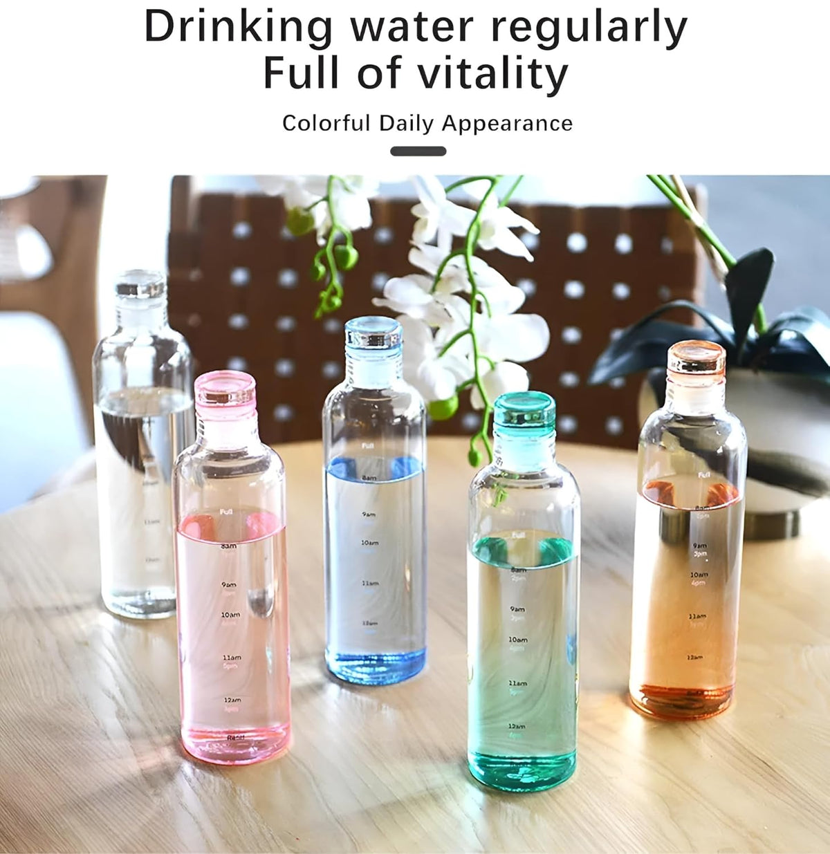 Glass Borosilicate Water Bottles, H2O Fridge Water Bottle With Cap, Leak Proof & Airtight Lid, Water Bottle For Office, School, College - 500ML Bottles With Time Marker (Blue 500ML)