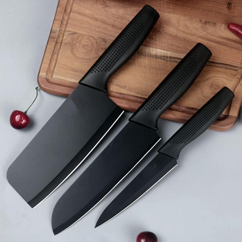 Stainless Steel 3 Pieces Professional Kitchen Knife Set/Meat Knife/Chef Knife with Non-Slip Handle Sharp Manual Sharpening for Home Kitchen & Restaurant(Black)