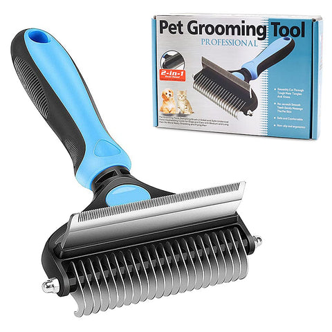 Dog Brush Dogs Comb, 2 in 1 Deshedding Tool & Dematting Undercoat Rake for Mats & Tangles Removing, Dog Grooming Kit Deshedding Comb for Dogs, Great for Short to Long Hair Small Large Breed