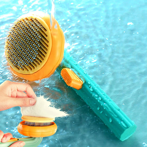 Self Cleaning Dog Comb & Cat Comb - Pet Hair Remover Grooming Comb with Switch & PAIN - FREE Slickers | Deshedding Dog Brush & Cat Brush To Gently Massage The Pets with FREE Bath Brush